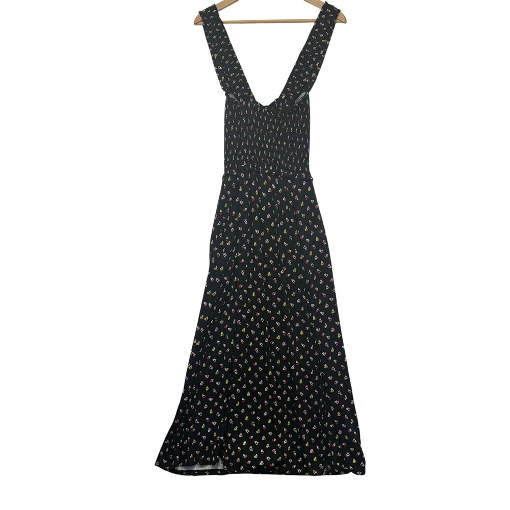 Boden Black Floral Smocked‎ Midi Dress Square Neck Cross Back Feminine 14R - Picture 7 of 9